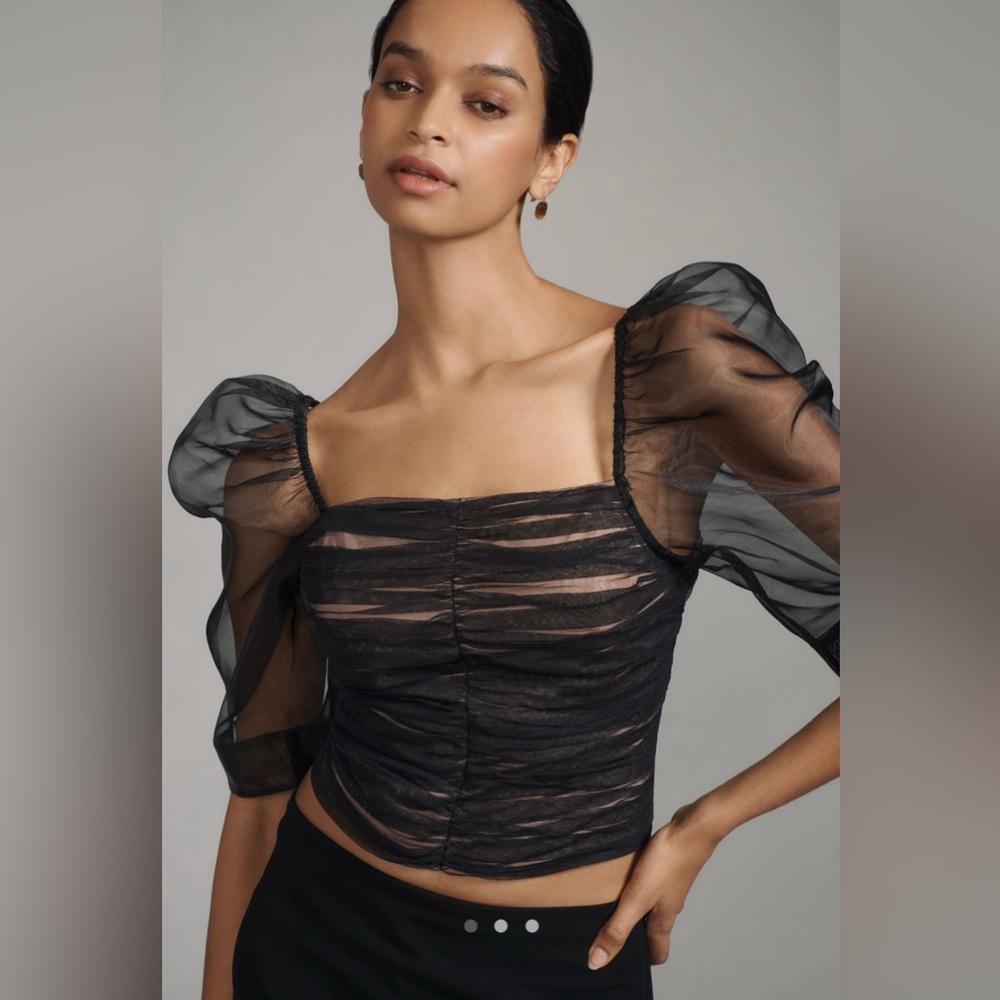 Maeve puff sleeve embellished tulle top